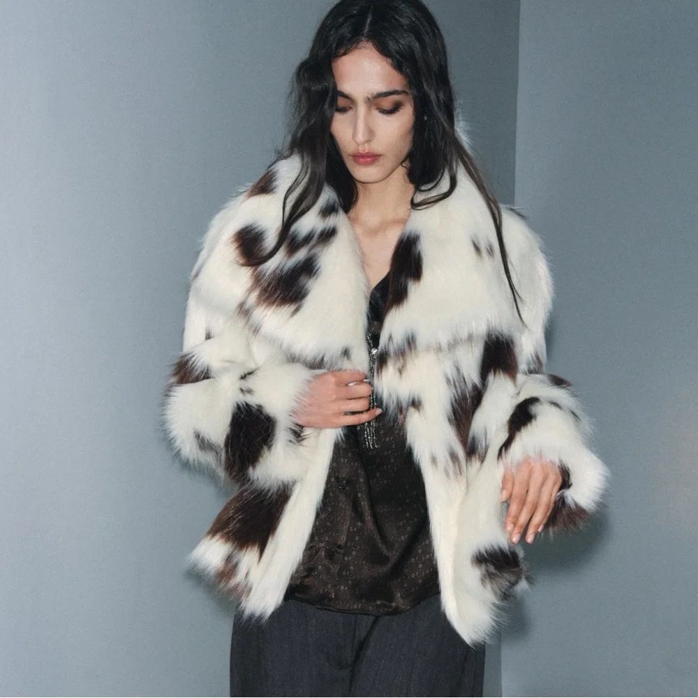NWT Zara Bloggers Fav Cow Print ZW COLLECTION FAUX FUR JACKET LIMITED EDITION S - Picture 5 of 12
